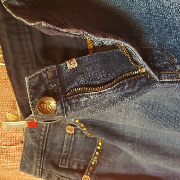 Seven 7 Premium Denim RustGold Rhinestone Embellished SZ 16 x32-33L Like New - Picture 6 of 17